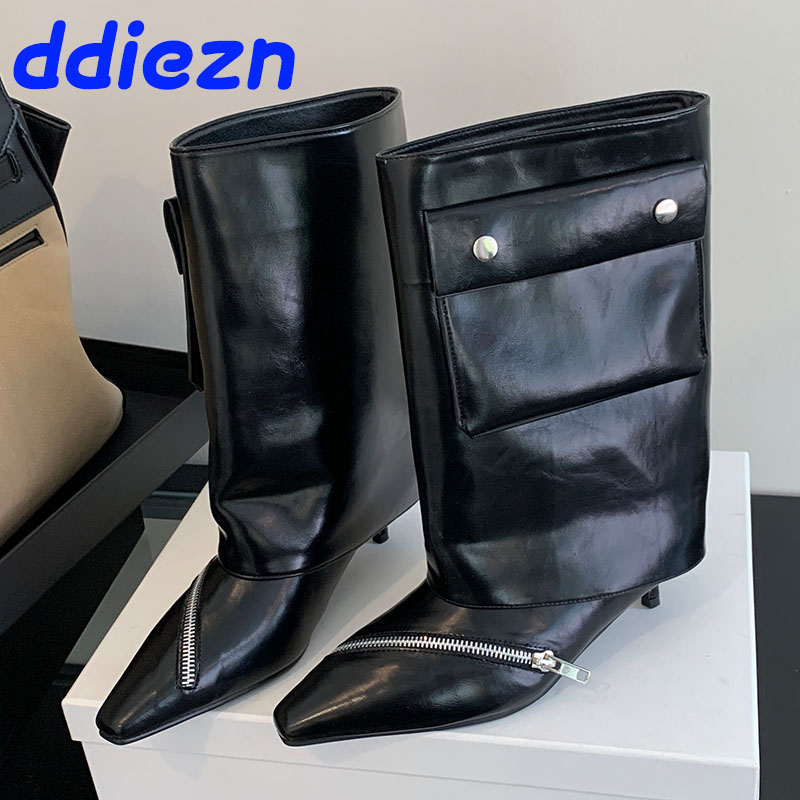 New Footwear Designer Zippers Western Women Short With Low Heels Fashion Ladies Modern Ankle Boots Female Slip On Shoes