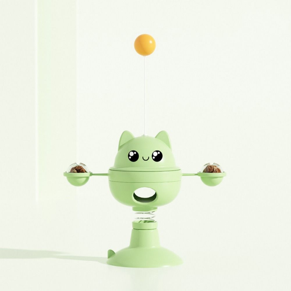 3 in 1 360 ° Rotation Pet Toys Tumblers Cartoon Suction Cup Cat Teaser Stick Plastic Cat Food Dispenser Self Happy