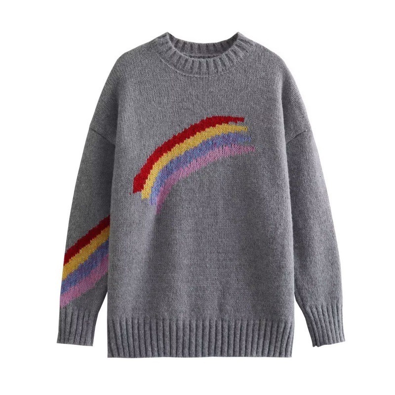 dongdumaoyi New women's sweater autumn/winter knitted sweater rainbow stripe European and American style loose pullover knitted sweater F0914#40