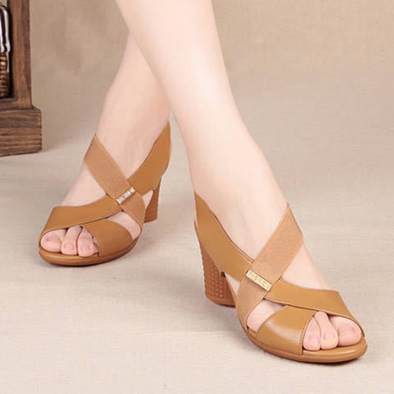 2024 Outdoor Women's Shoes Peep Toe Women's Sandals Fashion Office Sandals Women Round Toe Slip-on Chunky Heel Rome Ladies Shoes