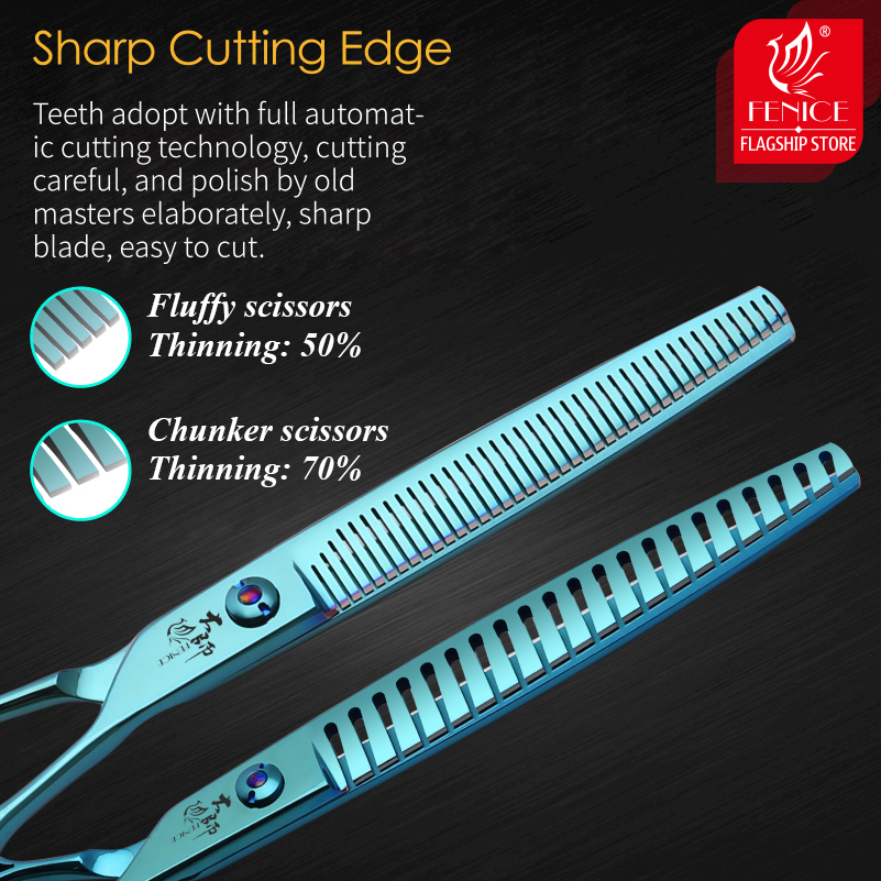 Fenice VG 10 Dog Beauty Scissors 7/7.5 Inch Professional Pet Dog Grooming Scissors Kit Straight&Curved &Thinner&Chunker Shears