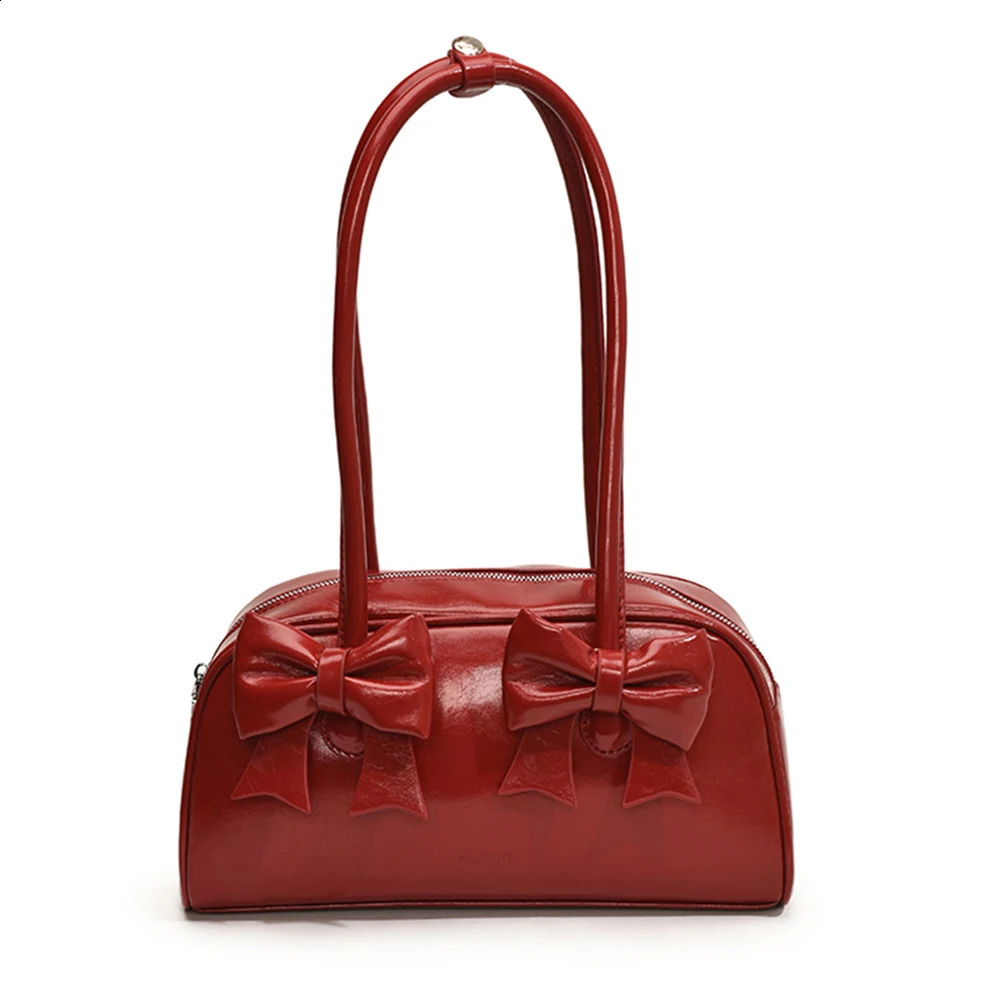 Women Crossbody Bag Bowknot Pu Leather Handbag Trendy Hobo Solid Color Shopping 240723