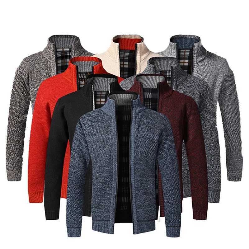 Autumn Winter Mens Warm Sweaters Cashmere Wool Zipper Cardigan Coat Man Casual Knitwear Jacket Male ClothesXJ240907