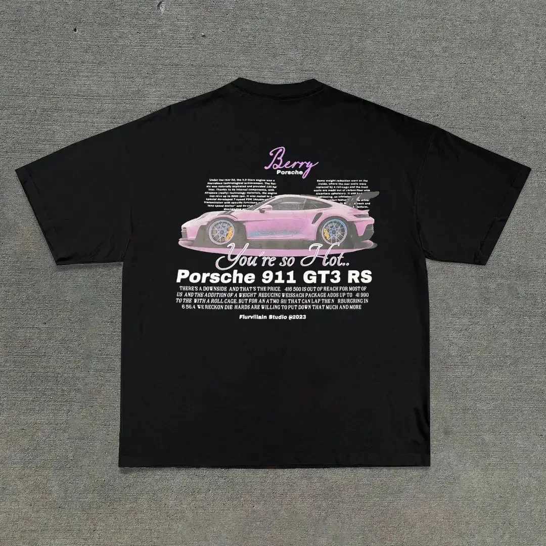 Cotton car logo printing design O-neck short sleeved T-shirt 2024 summer new fashion aesthetic popular y2k top CL240913