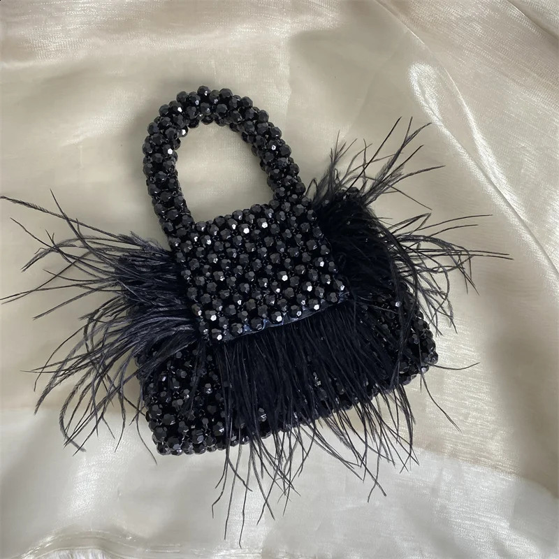 Add feather custom party dinner bag fashionable handmade acrylic womens flip shoulder summer highend handbag 240913