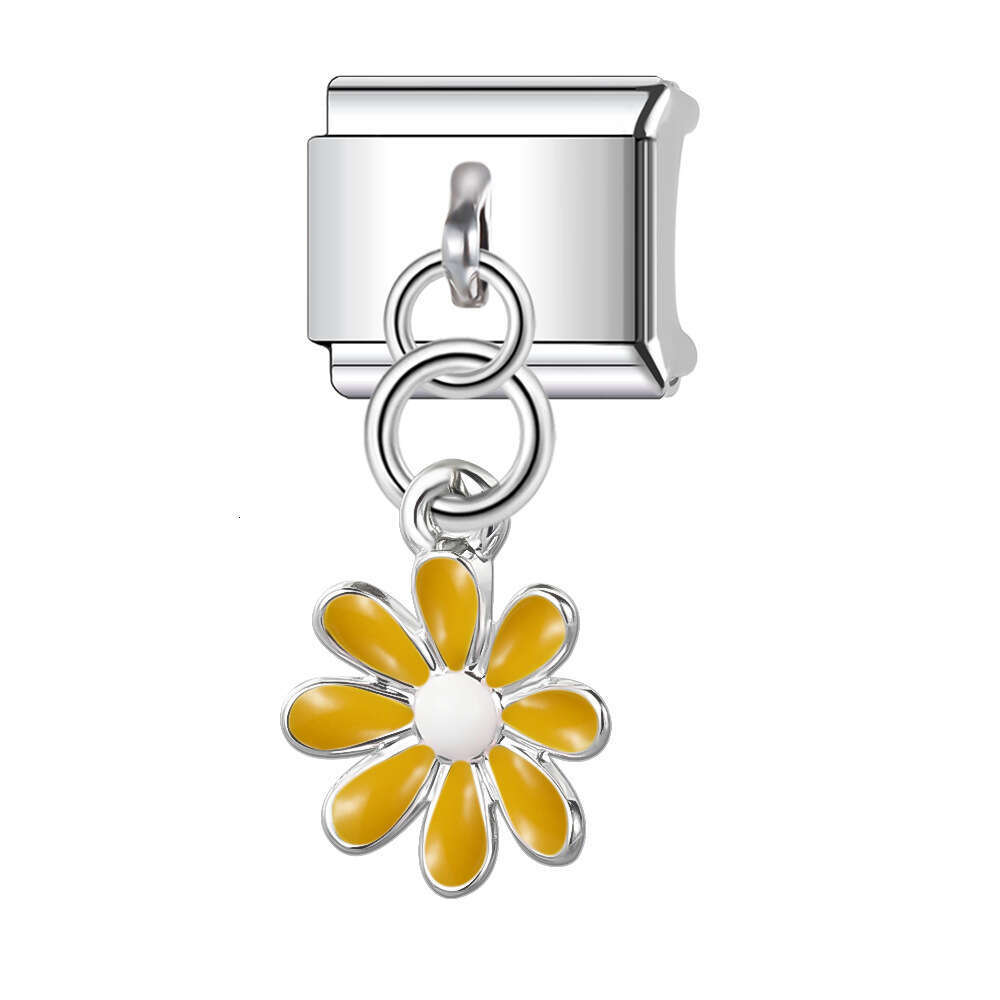 New Women's Gift flowers pendant Bead Italian Charms Links Bangle Beads Fit 9mm Stainless Steel Bracelet Making DIY For Women Fashion Jewelry