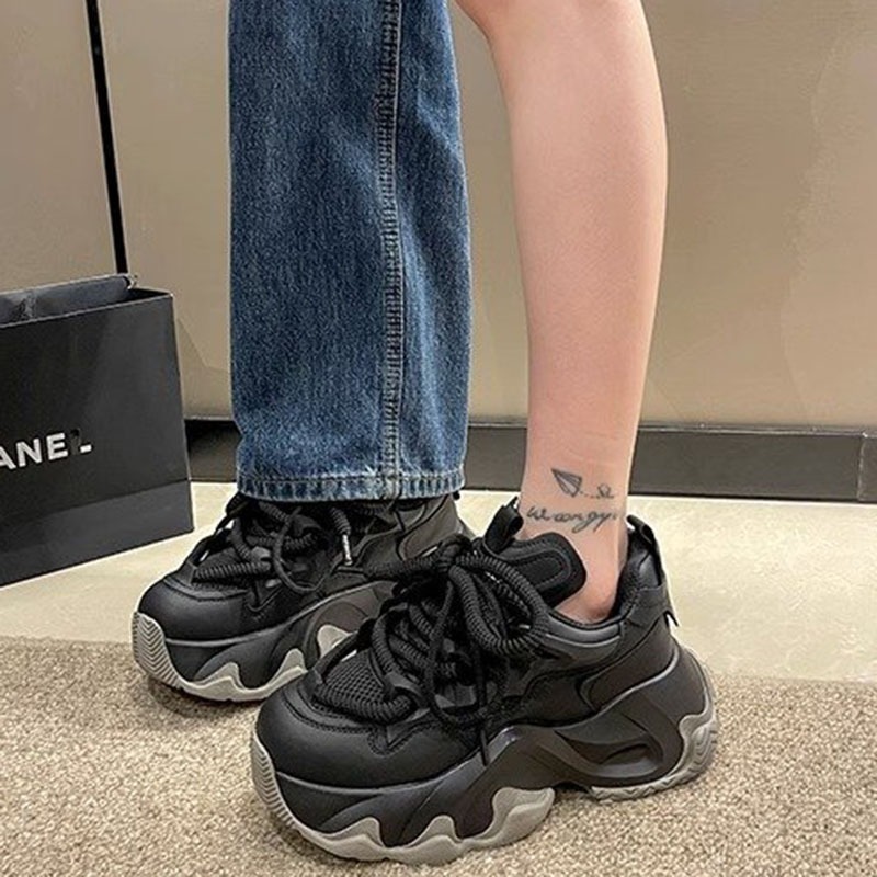 Women's Platform Sneakers Fashionable Color Block Casual Shoes for Women 2024 Spring Autumn New Black Lace Up Sport Tennis Shoes