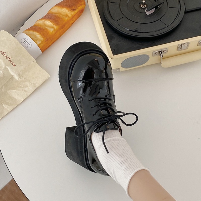 2025 new 2023 Autumn Spring Women's Chunky High Heel Single Black Platform Lace Up Pumps Elegant Round Toe Mary Jane Loafers Shoes 5cac 987f