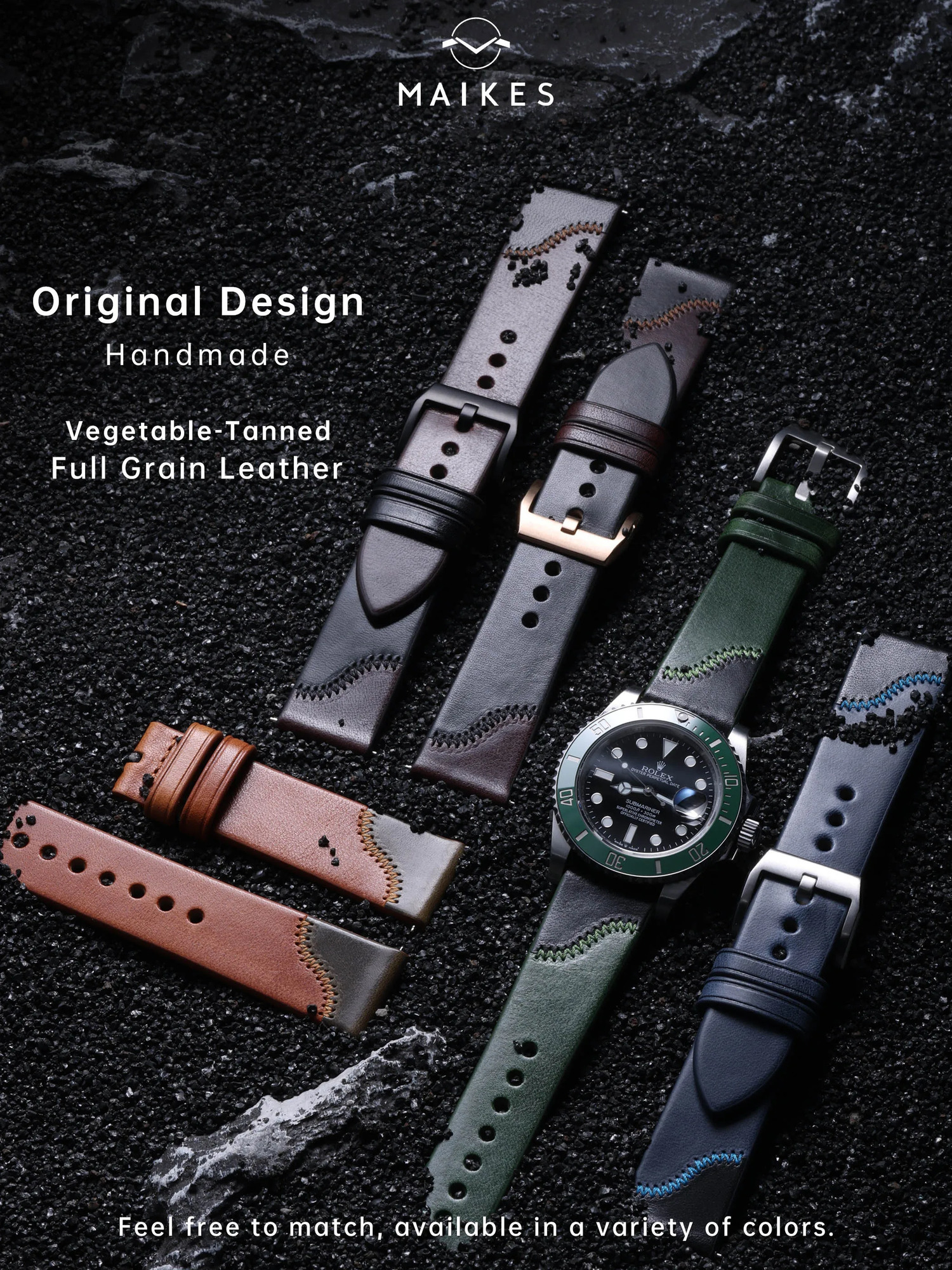 Maikes- Original Double Color Watch Band Quick Release Handmade Top Full Grain Leather Strap 20mm 21mm 22mm 240906