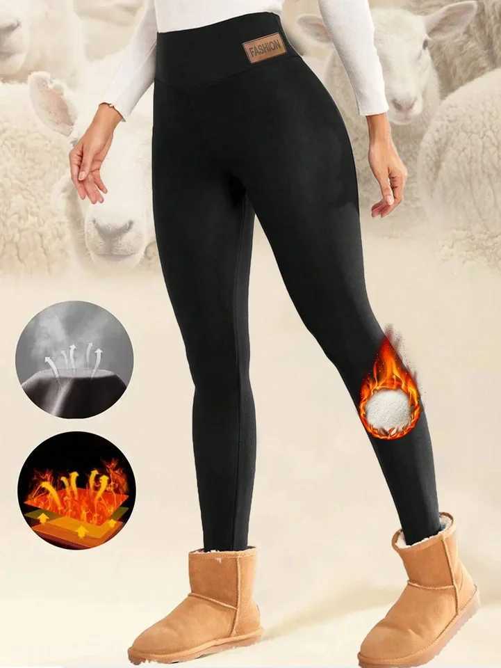 Super Warm Winter Leatherlabel Leggings Of Women Skinny Stretch High Waist Prevent Cold Leggings Casual Classic PantsX240914