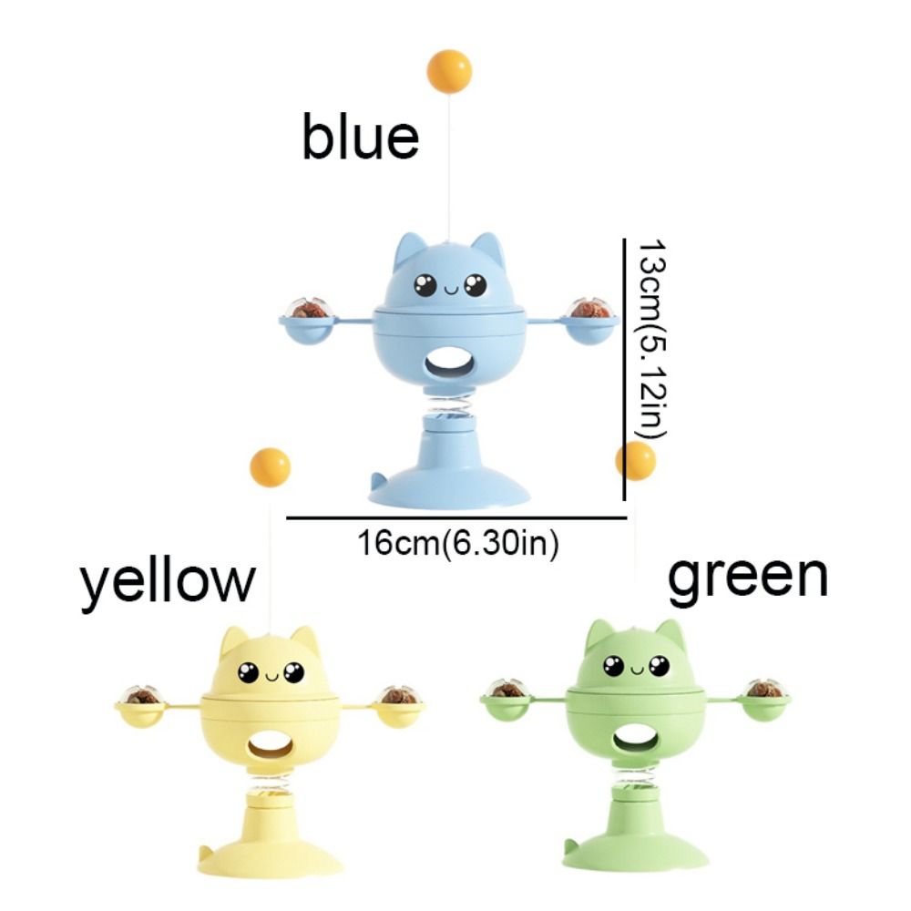3 in 1 360 ° Rotation Pet Toys Tumblers Cartoon Suction Cup Cat Teaser Stick Plastic Cat Food Dispenser Self Happy
