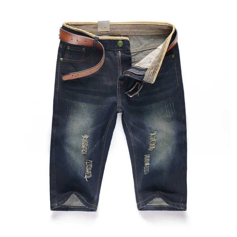 2023 Summer New Streetwear Ripped Denim Shorts Men Fashion Casual Hole Vintage Sky-Blue Short Jeans Male Brand ClothingX240914