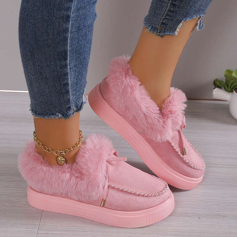 2023 Warm Plush Veet Ankle Snow Boots Lace Up Soft Winter Sneakers Comfortable Cotton Shoes For Women
