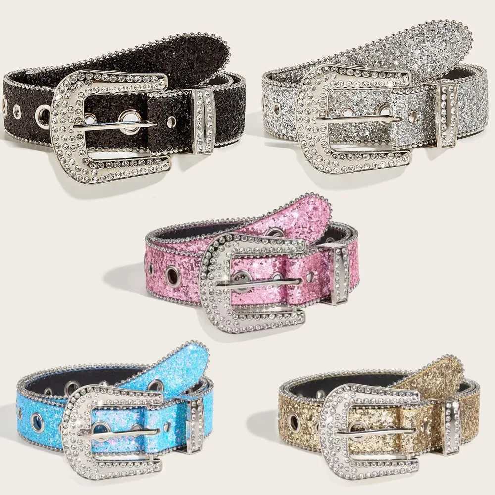 Women Men Rhinestone Wide Belt Vintage Bling Crystal Diamond Studded Leather Belt Western Cowgirl Waist BeltX240914