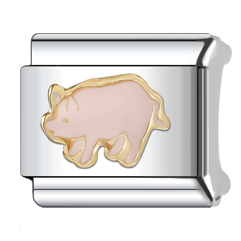 New Women's Gift Pretty Animal Cat with Enamel Bead Italian Charms Links Bangle Beads Fit 9mm Stainless Steel Bracelet Making DIY For Women Fashi