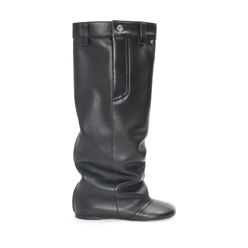 Black Belt Design Pleated Lazy Knee 2023 New Women's European and American Style High Heels Fashion Boots Size 34-43
