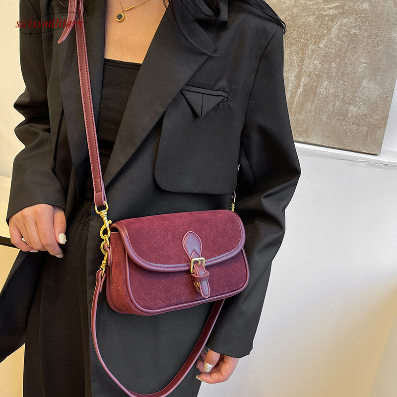Swissmilitary Matte Small Square Versatile 2024 Autumn/Winter New Collection Suede Underarm Stick Cross Shoulder Bag #32