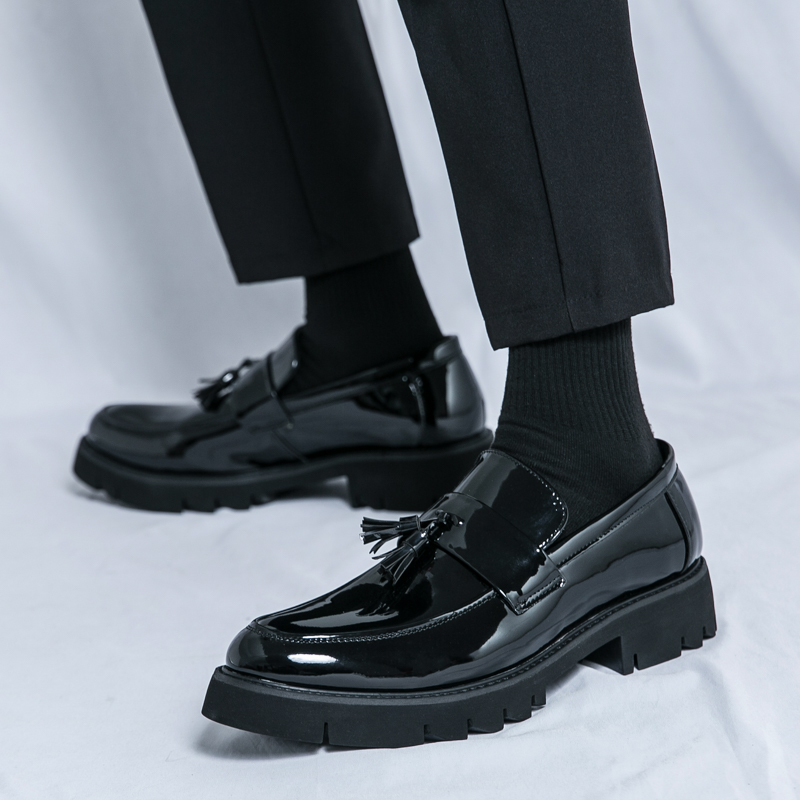 Men Patent Leather Oxfords Slip On Thick Tottom Height Increasing Derby Shoes Casual Original Loafers Fashion Formal Dress Shoes