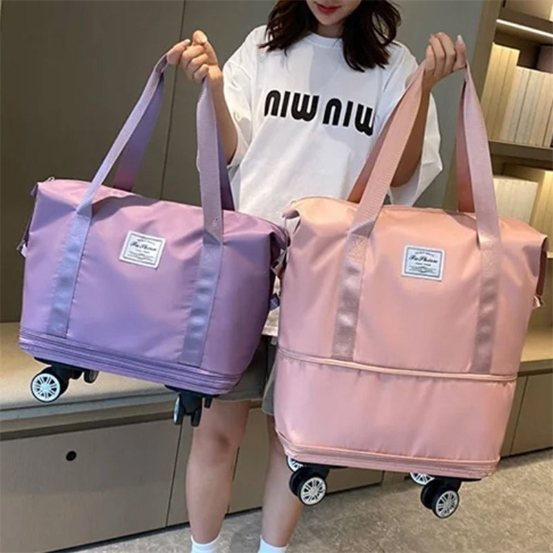rolling luggage bag with wheels expandable business travel bag foldable multi dry separation pocket handbag 240914