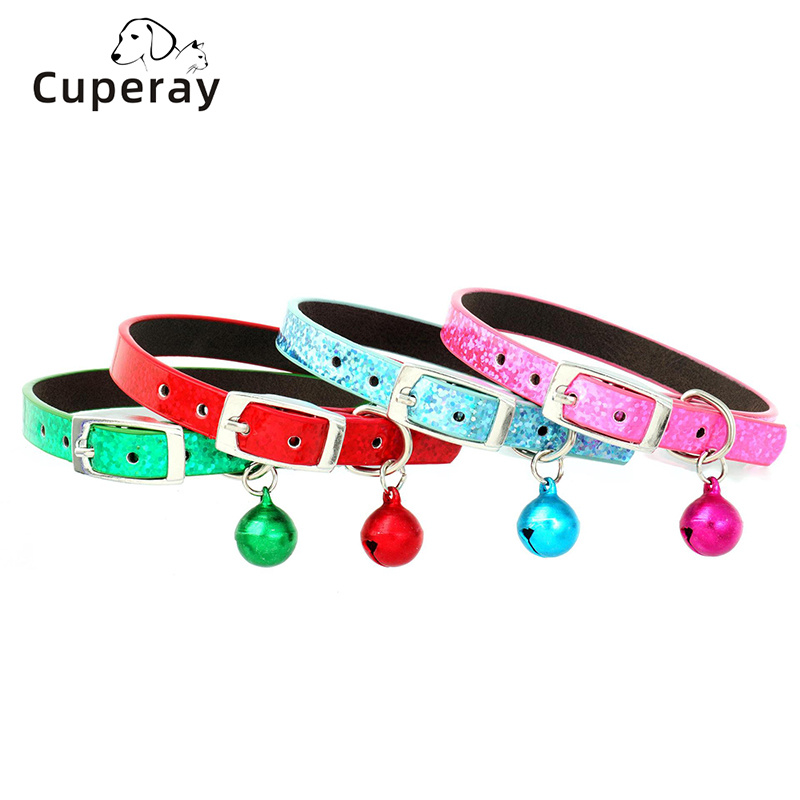 Leather Pet Collar Small Dog Cat Collars PU Leather Metal Anti-Bite Puppy Collars with Bell Strong Durable for Cats and Puppies