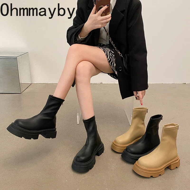 Winter Autumn Platform Heel Short Women Fashion Ladies Back Zippers Ankle Boots British Style Female Shoes cc85