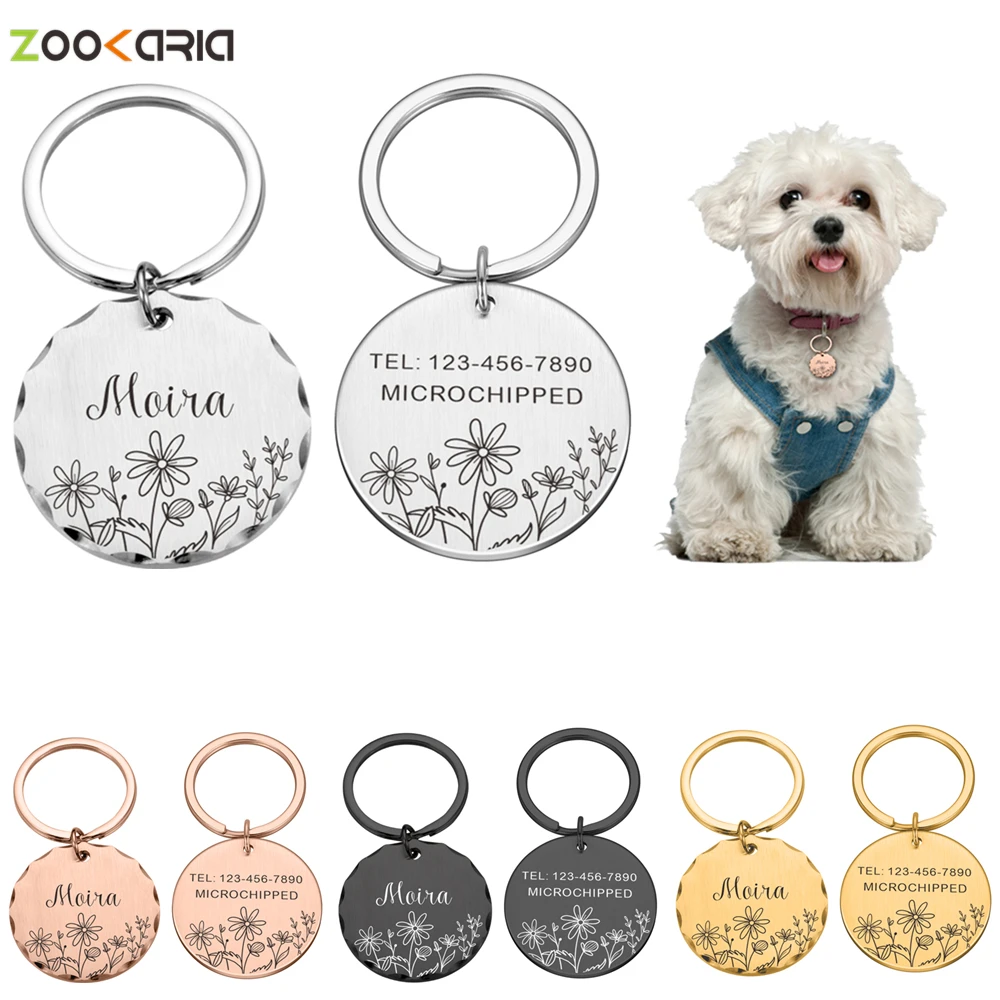 Personalized Dog Plate Cat ID Tag Engraved Collar Accessories Customized Puppy kitten Collar Pendant Jeweled Key Anti-lost Tags