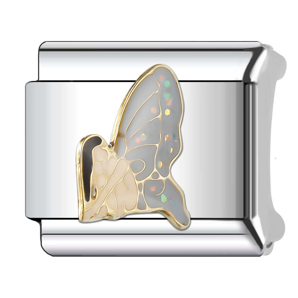 New Women's Gift Colorful butterfly with gold Bead Italian Charms Links Bangle Beads Fit 9mm Stainless Steel Bracelet Making DIY For Women Fashio