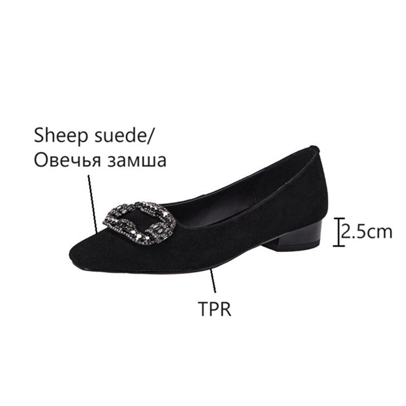 Spring/Autumn NEW Pumps Toe Chunky Heel Sheep Suede Leather for Women Rhie Square Button Shoes 4571