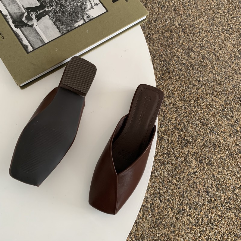 2022 designer mules shoes woman square toe slippers high quality leather patchwork sandalias mujer shallow mouth backsling shoes