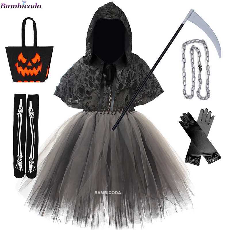 Halloween Party Role Playing Childrens Death Black Cloak Halloween Skull Ball Costume Prop Set Death Role Playing Costume W240914