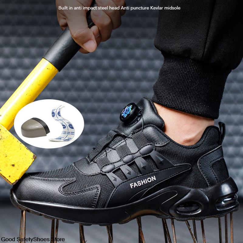 Safety Breathable Rotating Button Air Cushion Men Protective Shoes Anti-smash Anti-puncture Work Boots c57a