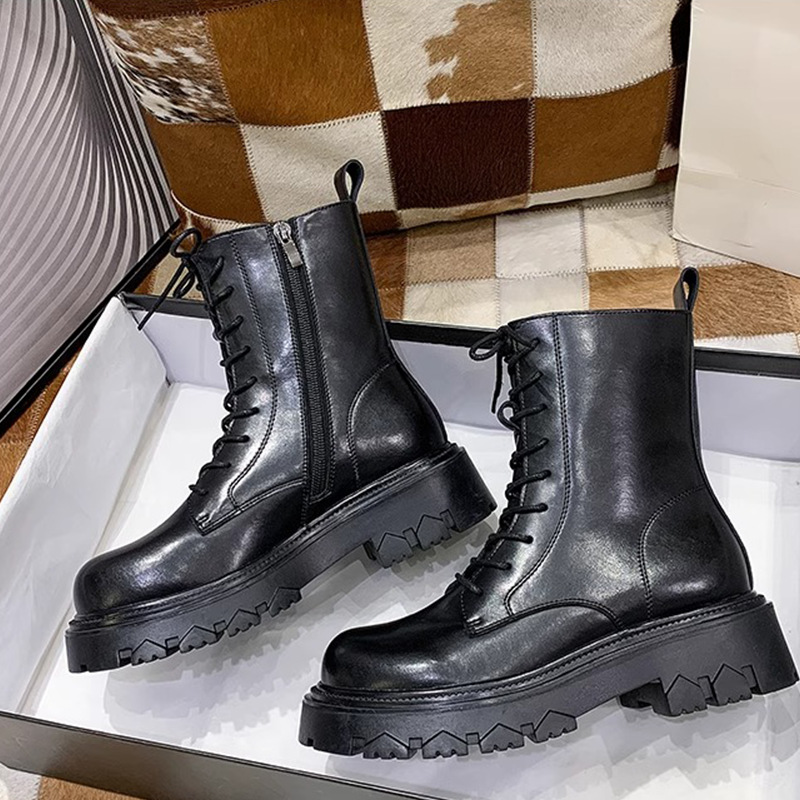 Women's Winter 2024 New Fur Black Platform for Women Punk Gothic Shoes Ankle Boots Female Brand Designer cb34