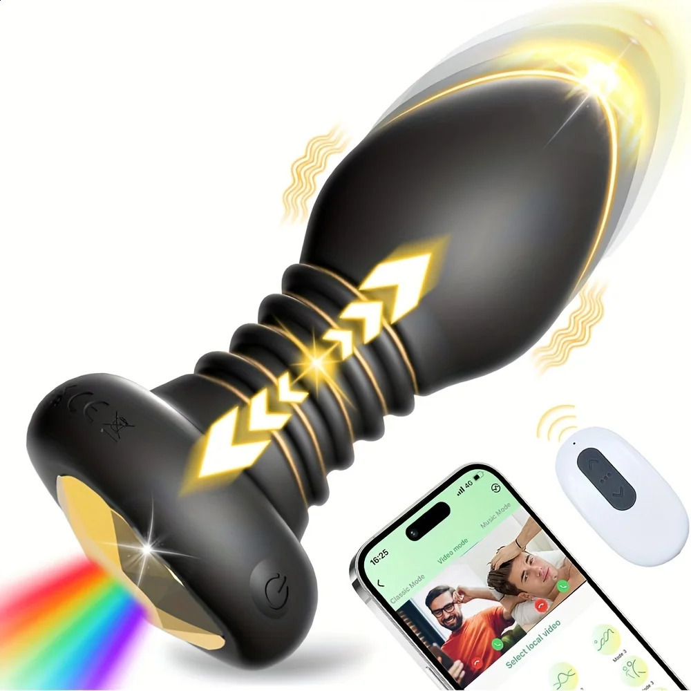Telescopic anal plug prostate massager male dildo vibrator LED color light vaginal sex toy 240914