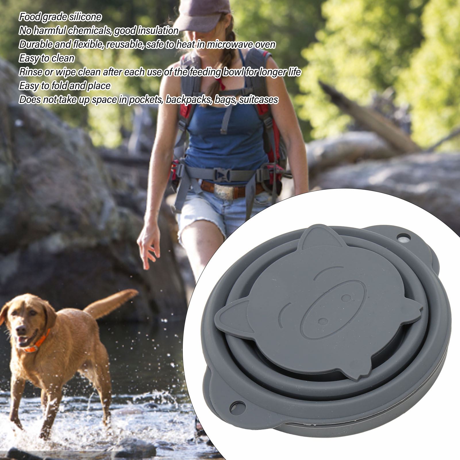 Collapsible Dog Travel Bowls Portable Food Grade Silicone Foldable Dog Bowls With Lids For Outdoor