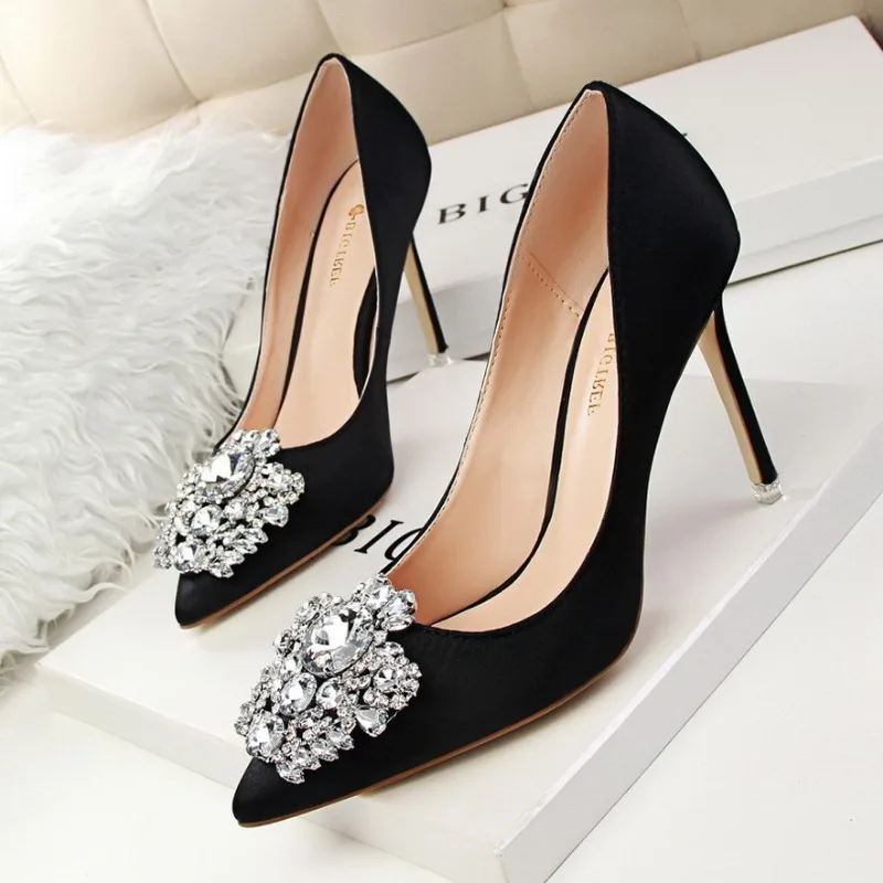 Shiny Rhinestone Women's Luxurious Party Shoes Wedding Pumps Female Slim High Heel Sexy Shallow Mouthed Pointed Toe Single Shoes