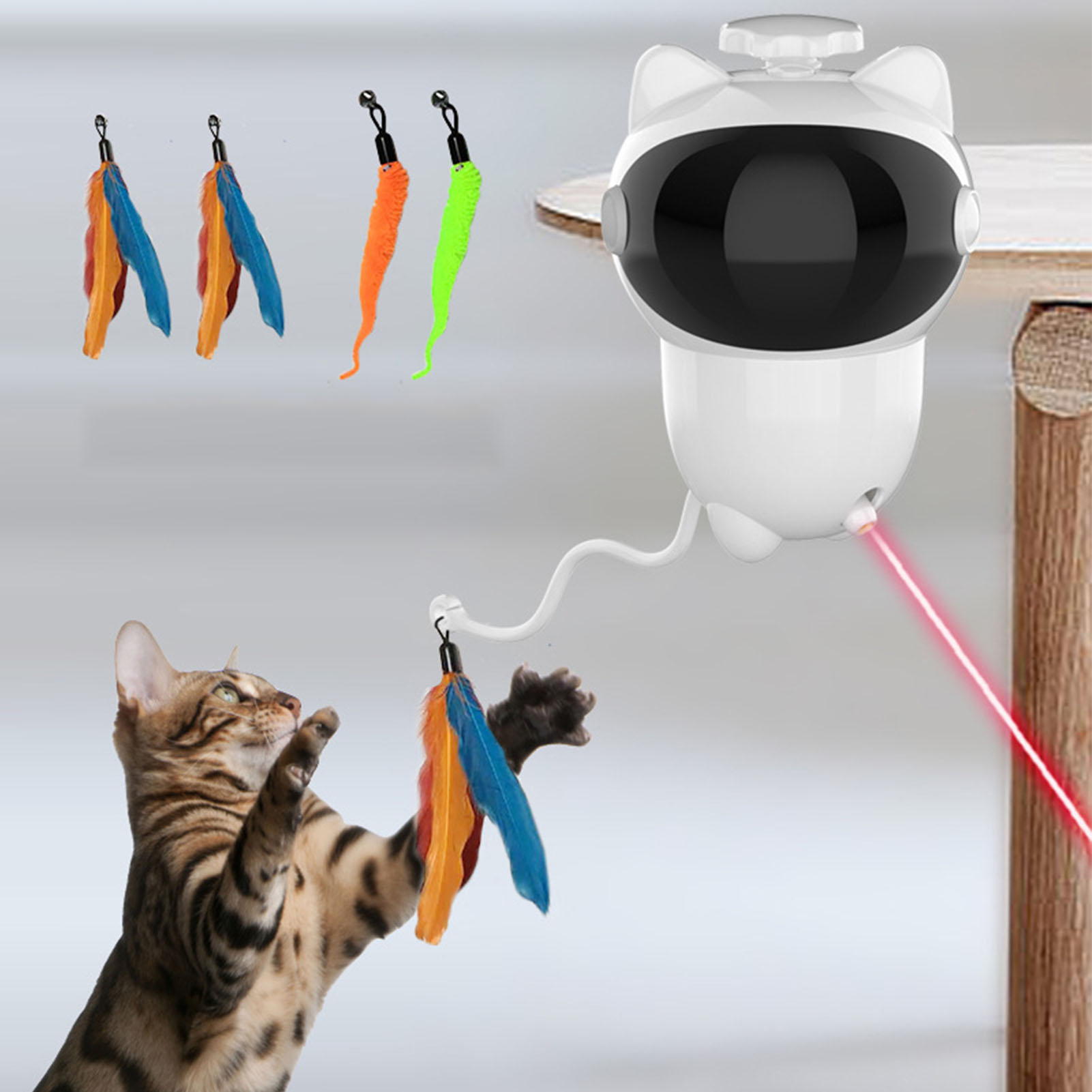 Cat Feather Toy 15 Minutes Cycle Mode 2 Speed Auto Projection USB Charge Pet Exercise Toy For Family Indoor