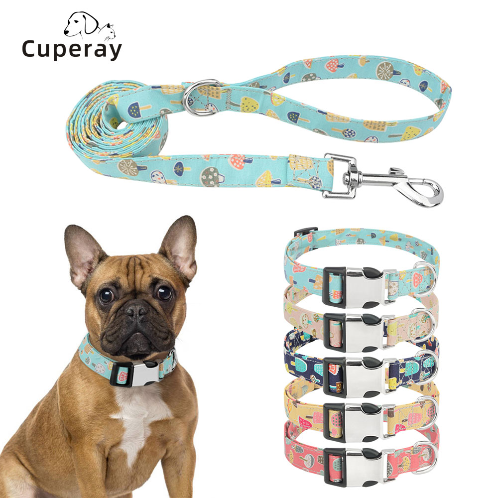 Dog Collar and Leash Set, Cartoon Pattern Dog Collar with Leashes Metal Buckle Adjustable Durable for Small Medium Large Dogs