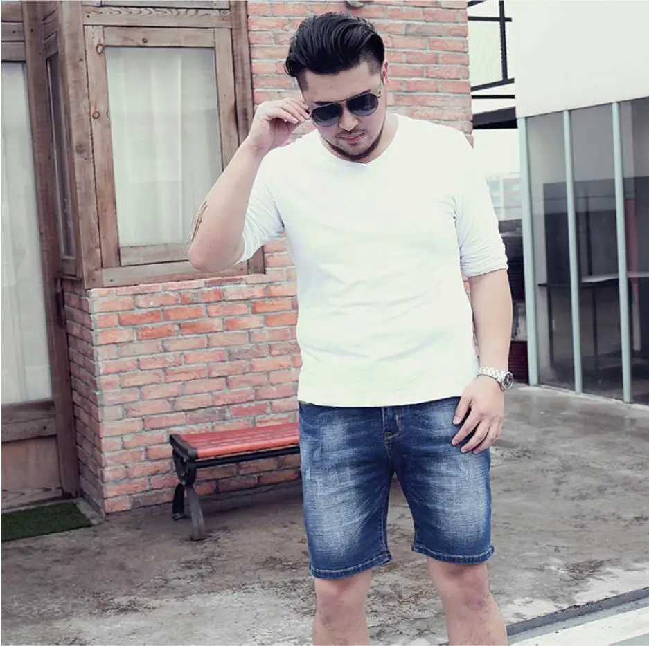 large size mens denim shorts oversized mens elastic waist knee length summer loose shorts men plus size XL 9XL 8XL 7XL 6XLX240914