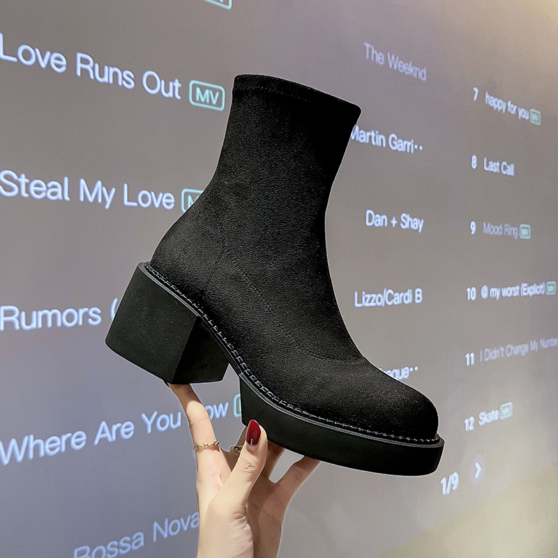 Flat Boots Platform Female Shoes Round Toe Zipper Boots-Women Clogs Ladies Rock Lolita Autumn High Heel 2022 Black Ankle Solid F 415f -Women