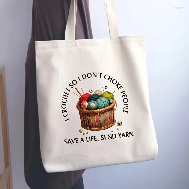 2025 NEW Drawstring 2PCS Crochet Themed Print Set Large Capacity Canvas Shoulder Bags Cosmetic Perfect Handbag For Daily Use Decorate zhanyishengli