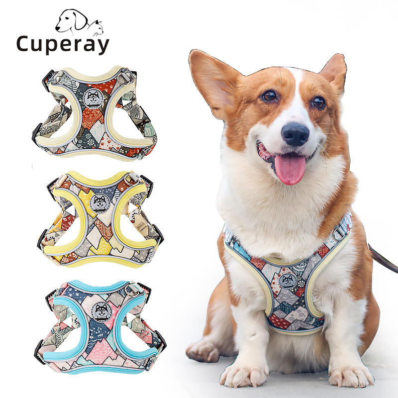 Reflective Print Dog Harness,Vest-style Adjustable Pet Harness Mesh Comfortable and Breathable for Dog Walking Dog Accessories