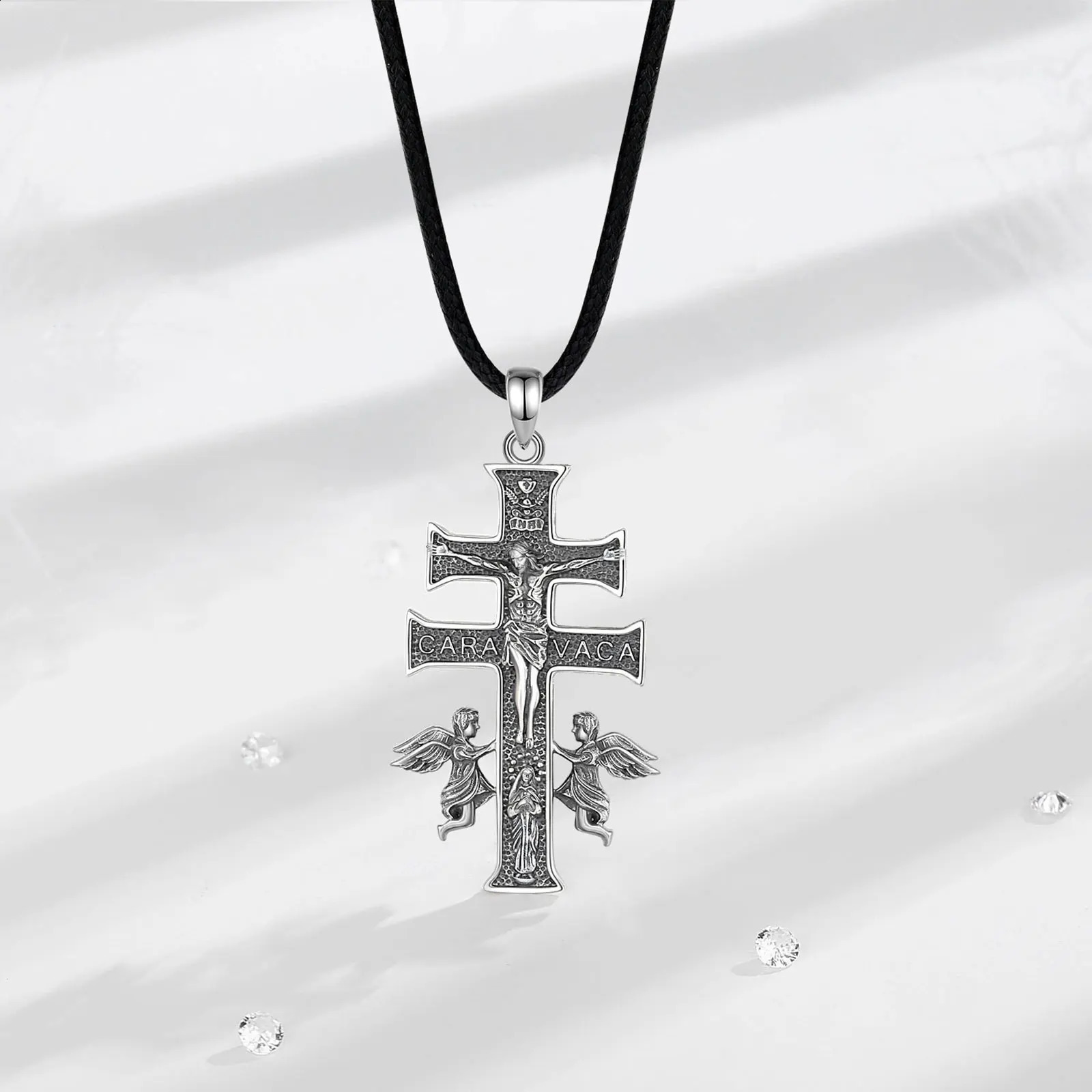 Eudora 925 sterling silver Karawaka cross necklace Jesus angel retro amulet pendant mens religious personality jewelry gift 240912