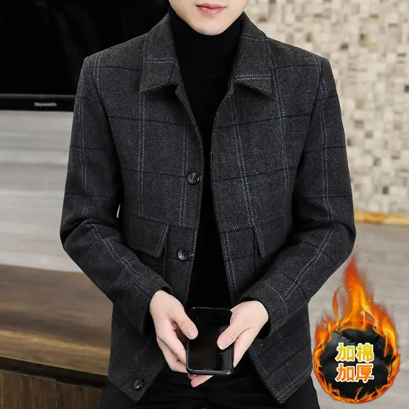 Fashion trend high-end boutique casual plaid tweed jacket handsome top plus cotton thickened woolen coat 240905