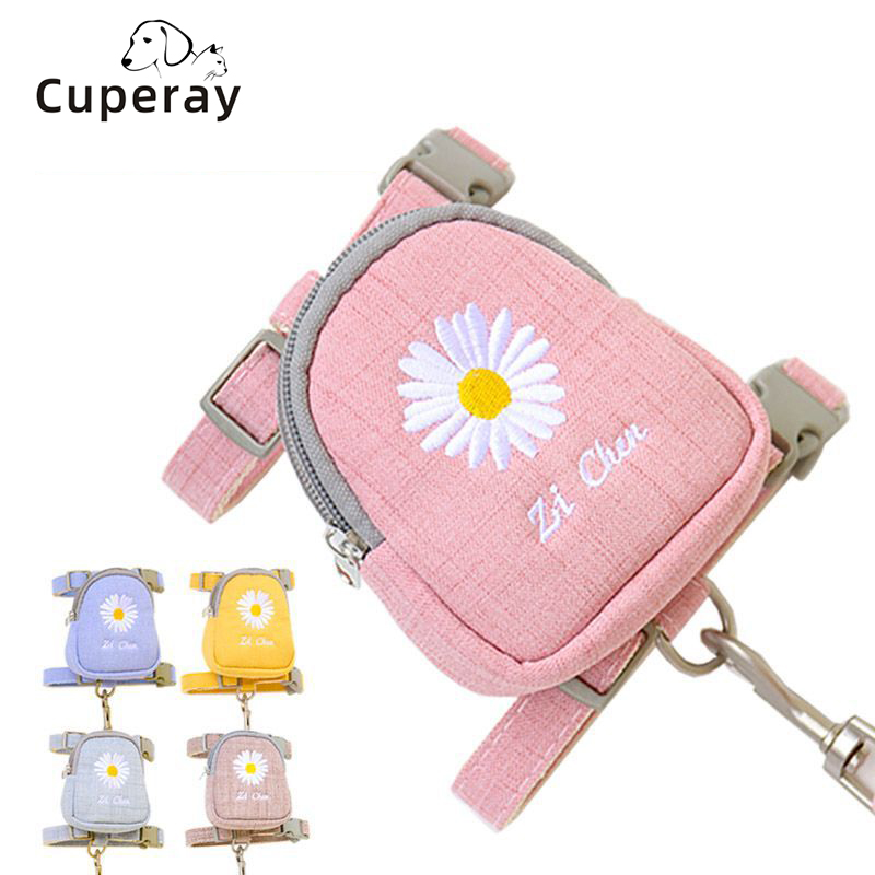 Cat Leash and Harness Adjustable Small and Medium Pet Leash Embroidered Backpack Dog Harness Dog Supplies for Cats and Puppies