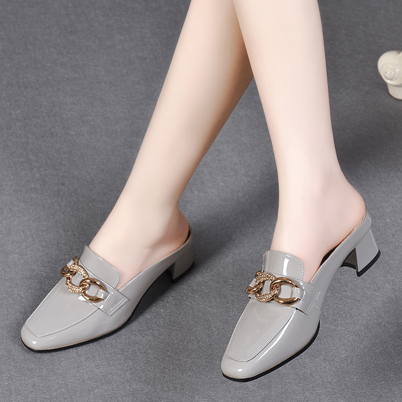 Woman Shoes 2024 Slippers Casual Heeled Mules Cover Toe Pantofle Summer High New Fashion Patent Leather Slides Female Sho c689 0a4