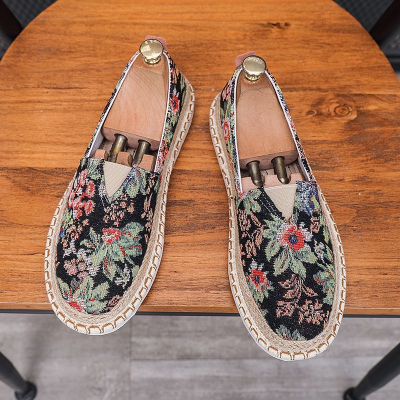 New Shoes for Men Canvas Casual Shoes Summer Trend Print Breathable Slip-on Loafers Street Cool Flat Fisherman Shoes
