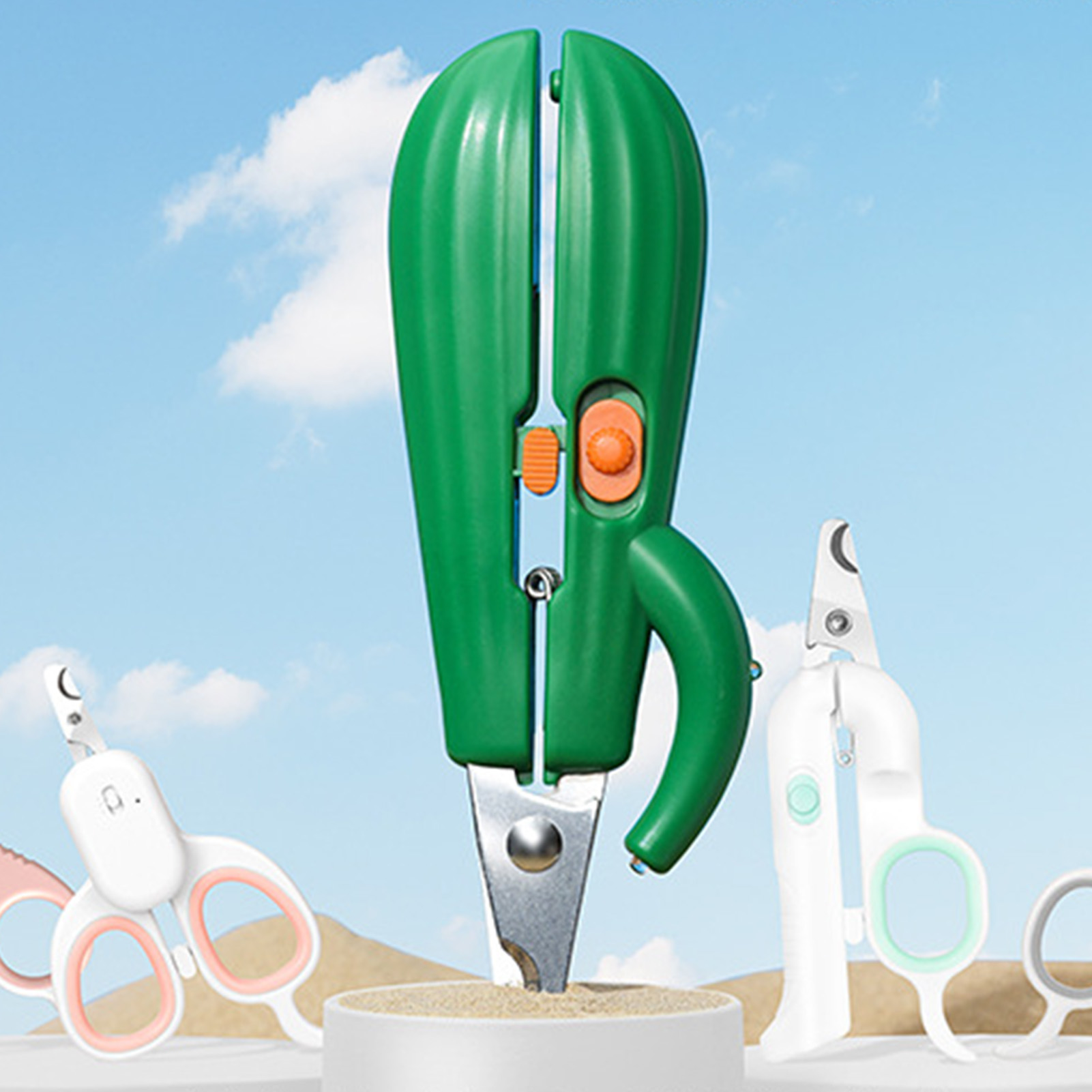 LED Cactus Shape Nail Clipper for Pets, Stainless Steel Blades, Ergonomic Handle, Claw Trimmer for Dogs and Cats, Cute