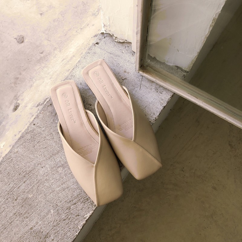 2022 designer mules shoes woman square toe slippers high quality leather patchwork sandalias mujer shallow mouth backsling shoes