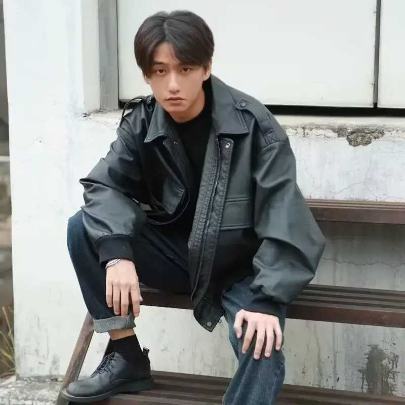 American style brown leather jacket tailored loose fit motorcycle mens flying pilot jacket bicycle clothing W240914