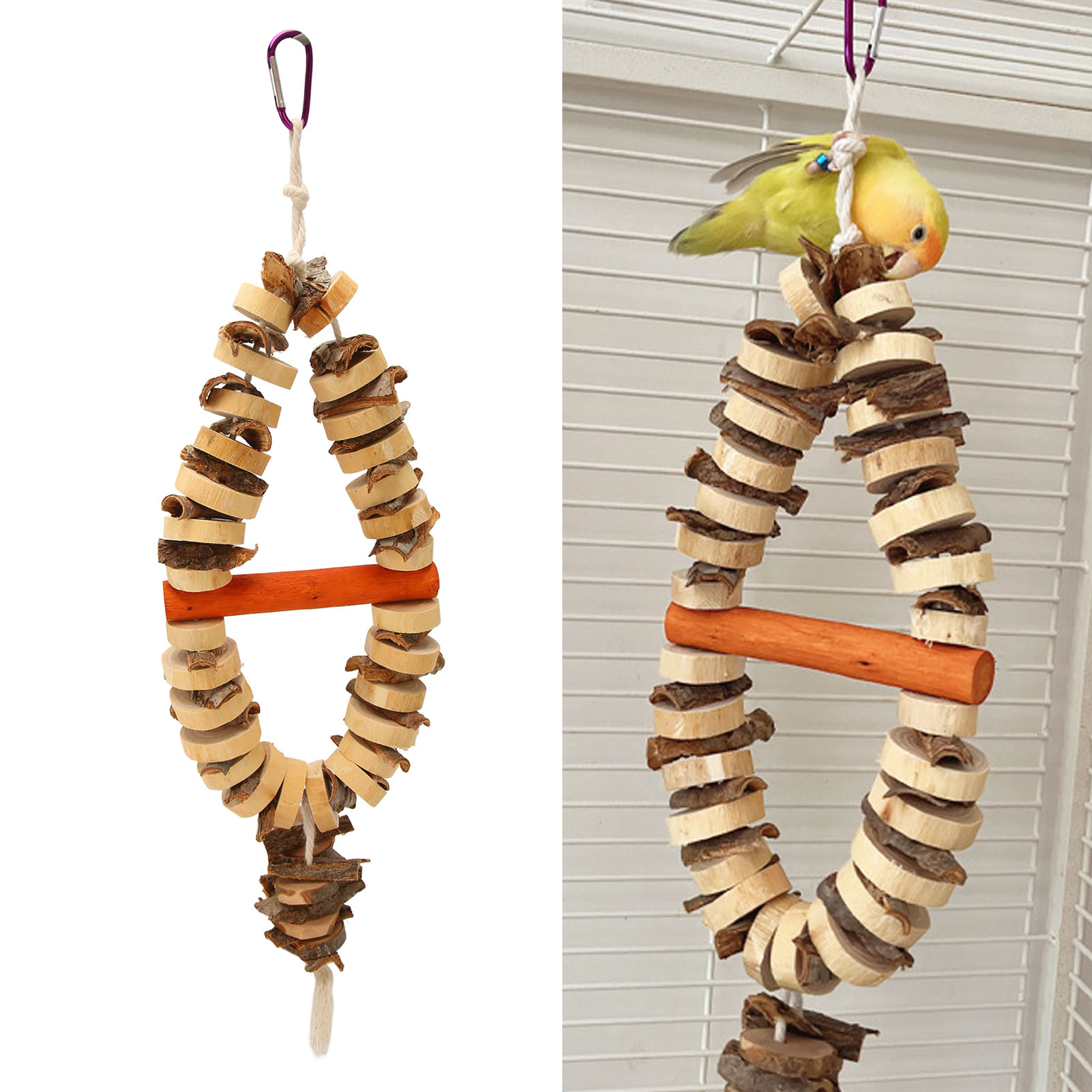 Bird Chewing Toy Beak Grinding Tear Resistant Wooden Bird Cage Toy With Hook For Medium Large Parrots
